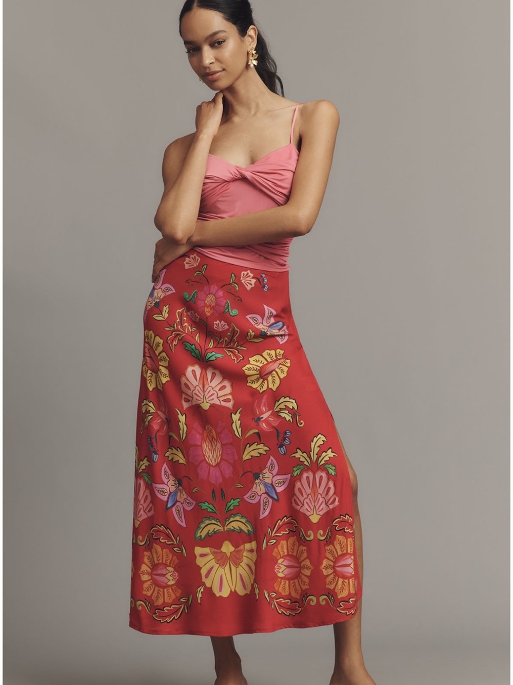 FARM Rio Vibrant Red Floral Maxi Skirt